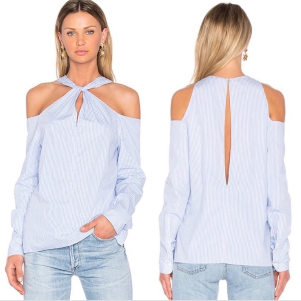 Rag & Bone Collingwood Cold Shoulder Striped Top Size XXS Blue & White